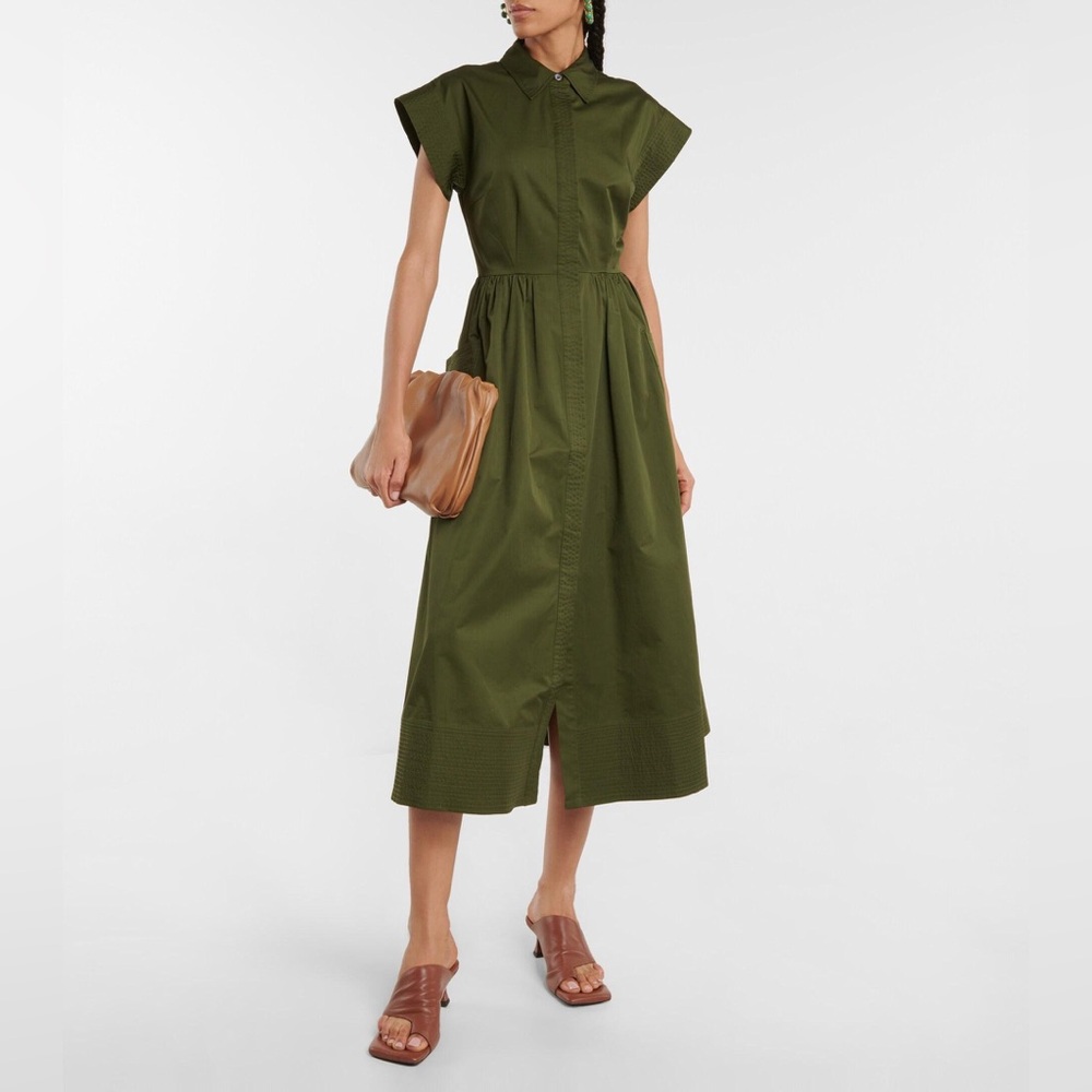 CO Essential Cap Sleeve Dress in Cotton Poplin Green - Picture 3 of 12